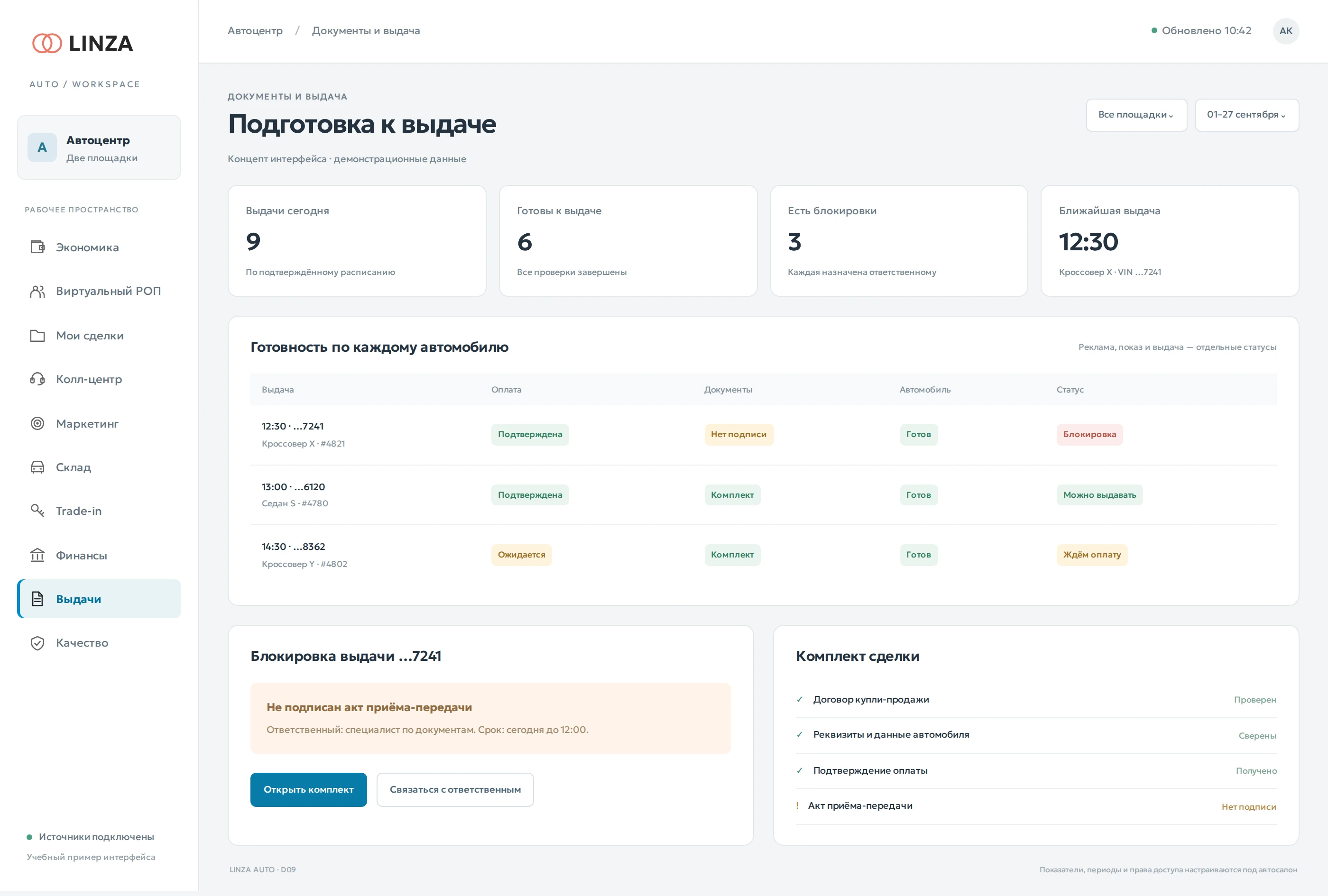 Подготовка к выдаче — пример рабочего интерфейса